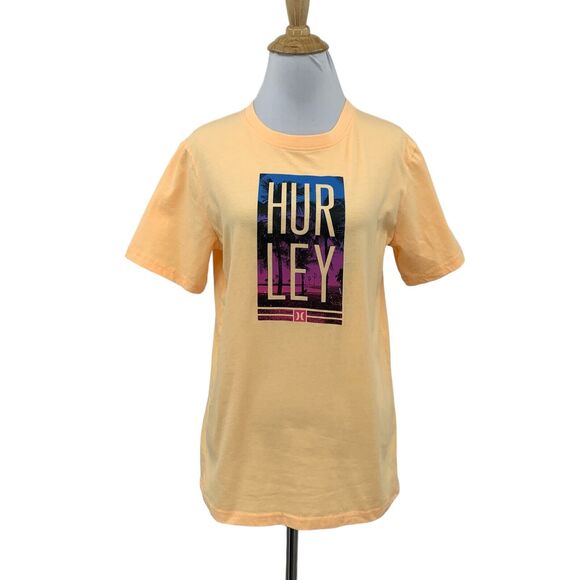 Hurley T Shirt Boys XL Extra Large Neon Orange Photo Beach Short Sleeve Crew Tee - Picture 1 of 13